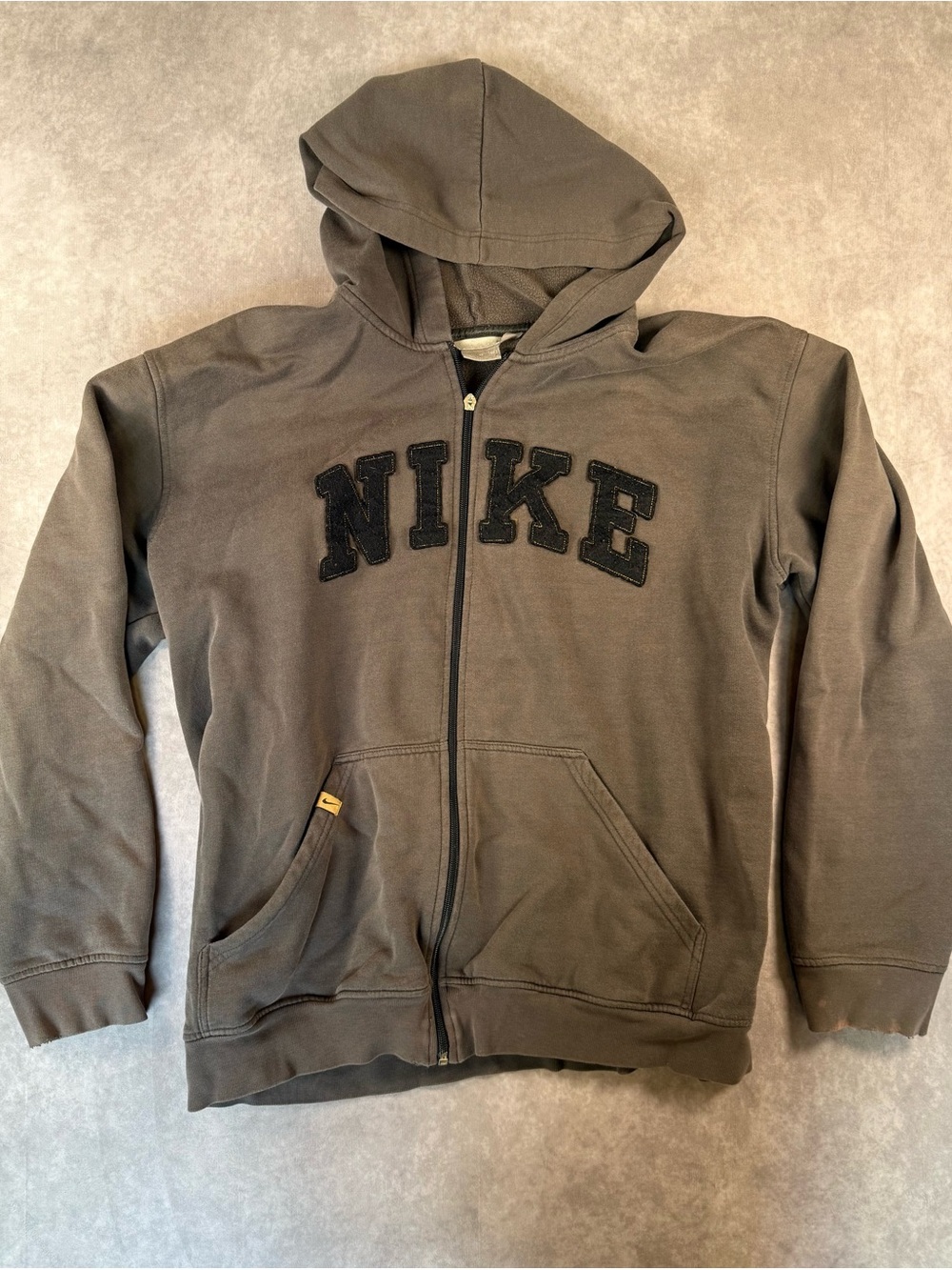 Vintage Y2K Nike Full Zip Hoodie Adult XL Gray Chenille Spellout Distressed
